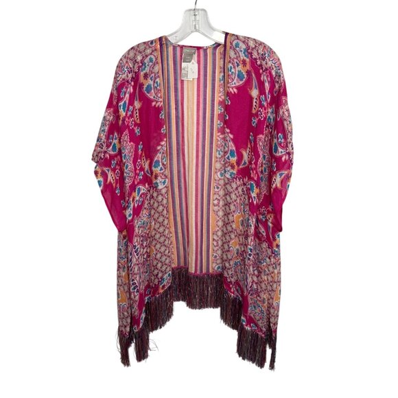Chico's Kimono Cardigan With Fringe Hem Open Front - Size S/M - Picture 4 of 9